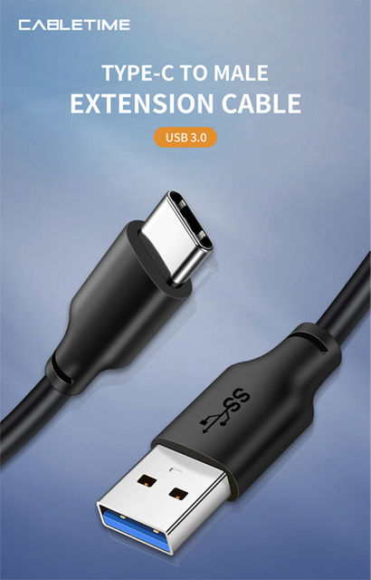 CABLETIME καλώδιο USB 3.0 σε USB Type-C C160, 5V 3A, 2m, μαύρο - Image 4