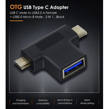 CABLETIME αντάπτορας USB 3.0 σε USB-C & Micro USB C160, μαύρος