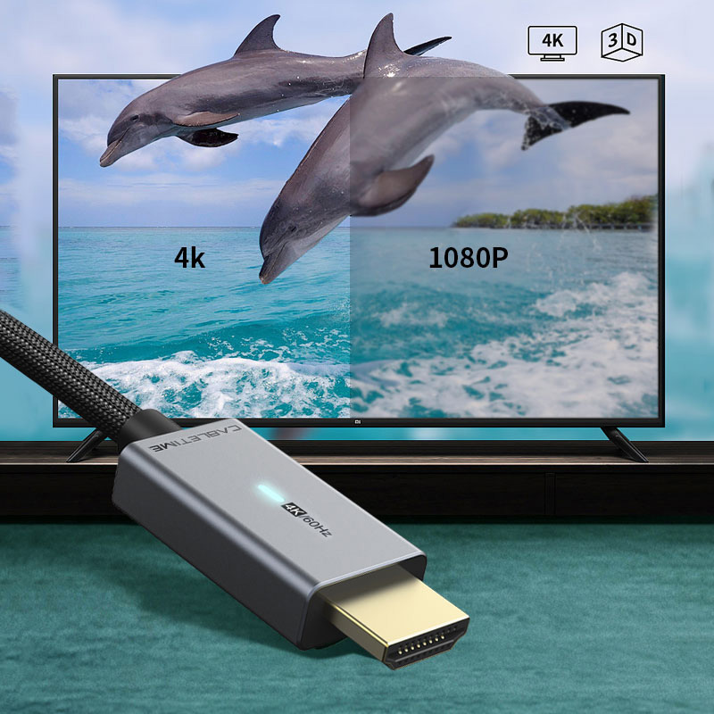 CABLETIME καλώδιο Mini DisplayPort σε HDMI AV588, με LED 4K, 1.8m, μαύρο - Image 2