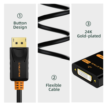 CABLETIME αντάπτορας DisplayPort σε DVI AV586, 1080p, 0.2m, μαύρο