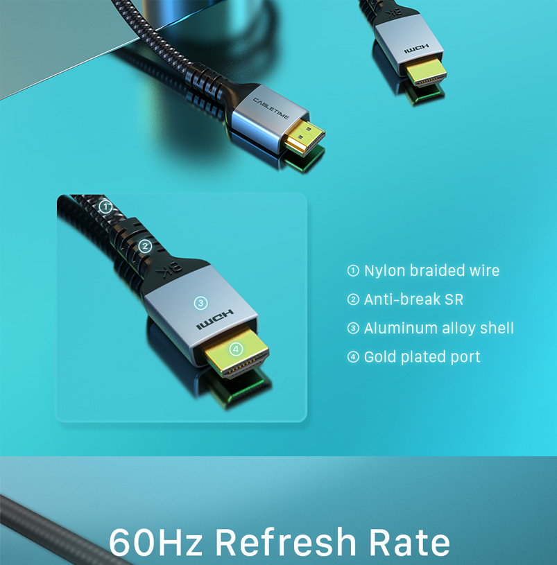 CABLETIME καλώδιο HDMI 2.1 HM8K, 28AWG, 48Gbit/s, 8K/60HZ, 1m, μαύρο - Image 5