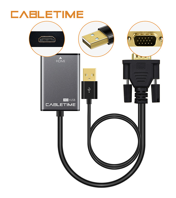 CABLETIME αντάπτορας HDMI σε VGA & USB AV582, 1080p, 0.15m, μαύρος - Image 3