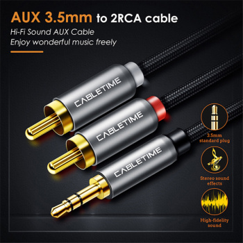 CABLETIME καλώδιο Stereo 3.5mm σε 2x RCA AV314, 1.8m, μαύρο