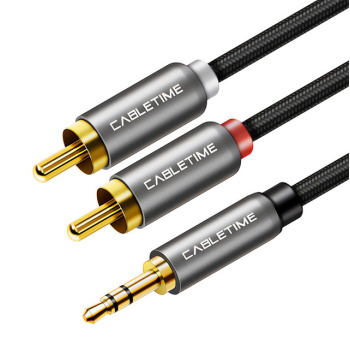 CABLETIME καλώδιο Stereo 3.5mm σε 2x RCA AV314, 3m, μαύρο