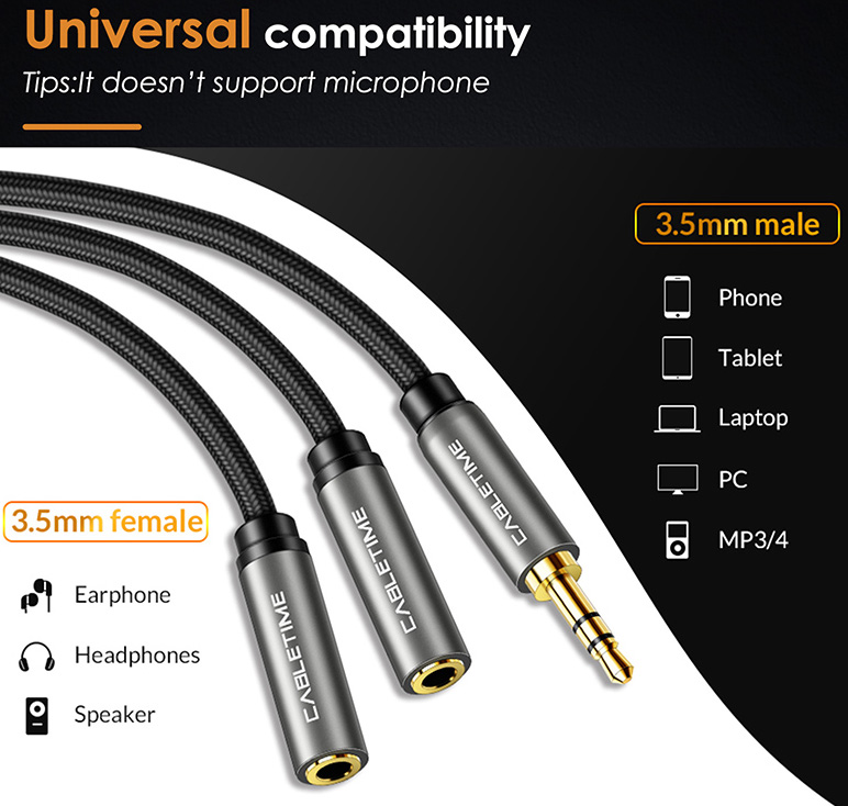 CABLETIME καλώδιο Stereo 3.5mm M σε 2x 3.5mm F AV309, 3pole, 0.2m, μαύρο - Image 2