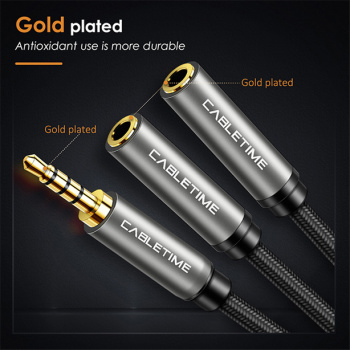 CABLETIME καλώδιο Stereo 3.5mm M σε 2x 3.5mm F AV309, 4pole, 0.2m, μαύρο