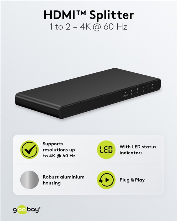 GOOBAY HDMI splitter 58481, 1-in σε 2-out, 4K/60Hz, μαύρο - Image 4