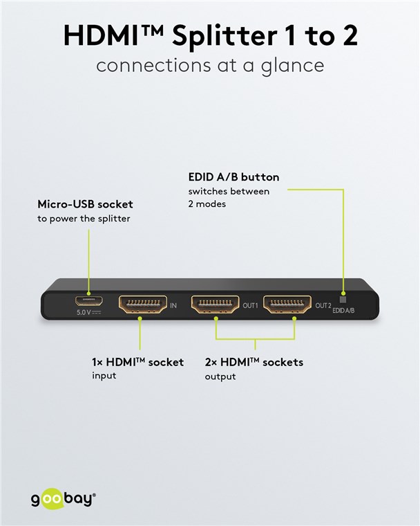GOOBAY HDMI splitter 58481, 1-in σε 2-out, 4K/60Hz, μαύρο - Image 5
