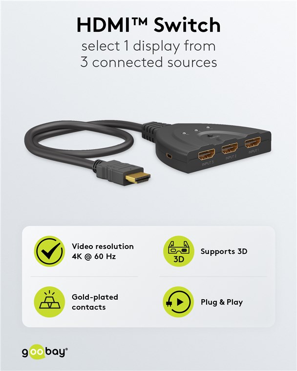 GOOBAY HDMI switch 58488, 3-in σε 1-out, 4K/60Hz, μαύρο - Image 4