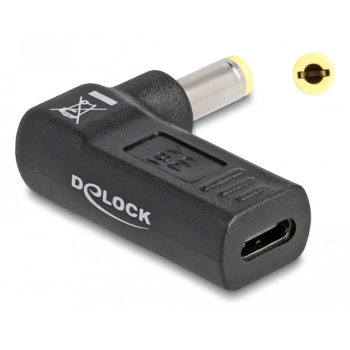 DELOCK αντάπτορας τροφοδοσίας 60011, USB-C σε 5.5×2.5mm, 90°, μαύρος