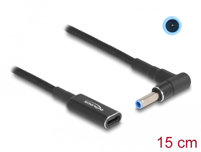 DELOCK καλώδιο τροφοδοσίας 60031, USB-C σε HP 4.5x3.0mm, 15cm, μαύρο - Image 2