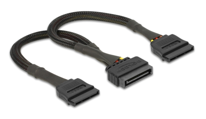 DELOCK καλώδιο SATA 15pin σε 2x SATA 15pin 60135, 0.25m, μαύρο