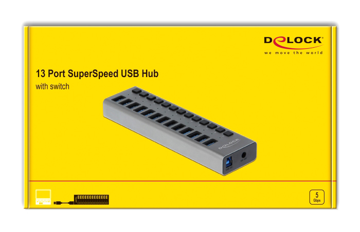 DELOCK USB hub 63738 με διακόπτες, 13x θυρών, 5Gbps, γκρι - Image 4
