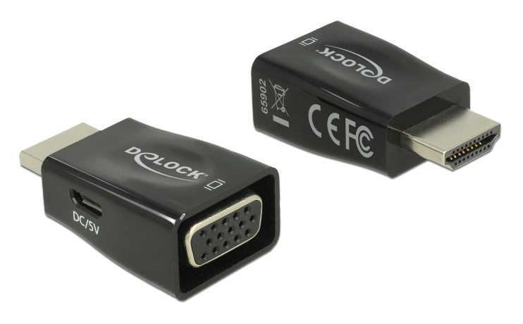 DELOCK αντάπτορας HDMI σε VGA 65902, 1920x1200p, μαύρος