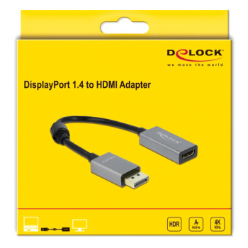 DELOCK αντάπτορας DisplayPort 1.4 σε HDMI 66436, 4K HDR, active, γκρι