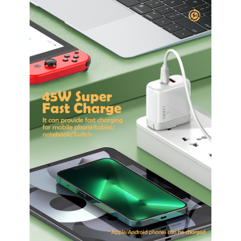 LDNIO φορτιστής τοίχου A2526C με καλώδιο, USB & USB-C, 45W PD, λευκός