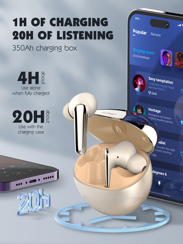 LDNIO earphones με θήκη φόρτισης T01, True Wireless, HiFi, χρυσά - Image 4