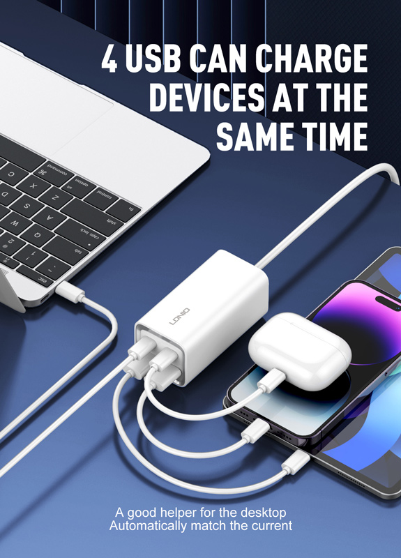 LDNIO σταθμός φόρτισης A4610C, 2x USB-C & 2x USB, 65W, PD/QC, λευκός - Image 2