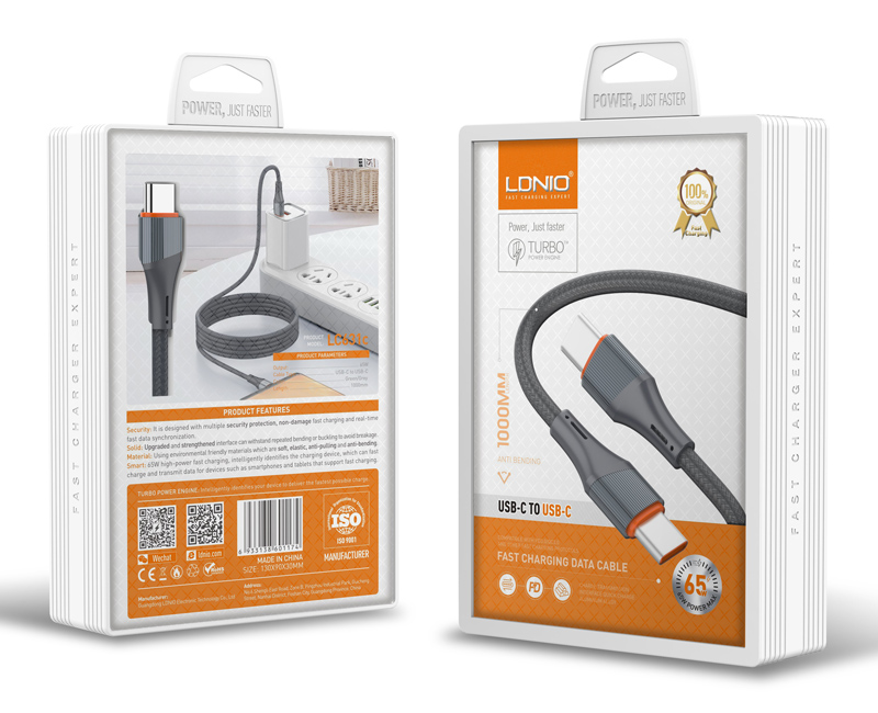 LDNIO καλώδιο USB-C σε USB-C LC631C, 65W PD, 1m, γκρι - Image 5