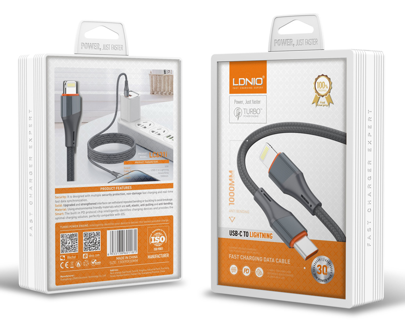 LDNIO καλώδιο Lightning σε USB-C LC631I, 30W PD, 1m, γκρι - Image 4