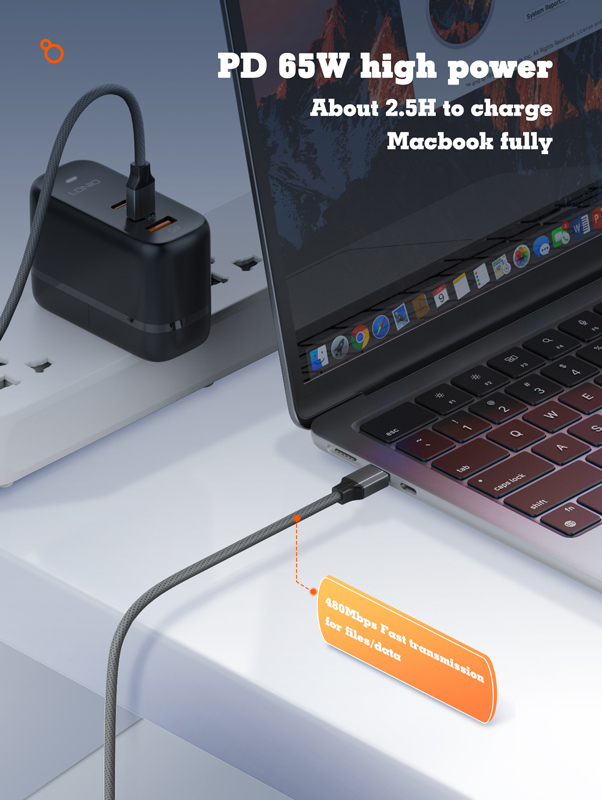 LDNIO καλώδιο USB-C σε USB-C LC441C, 65W PD, 1m, γκρι - Image 2
