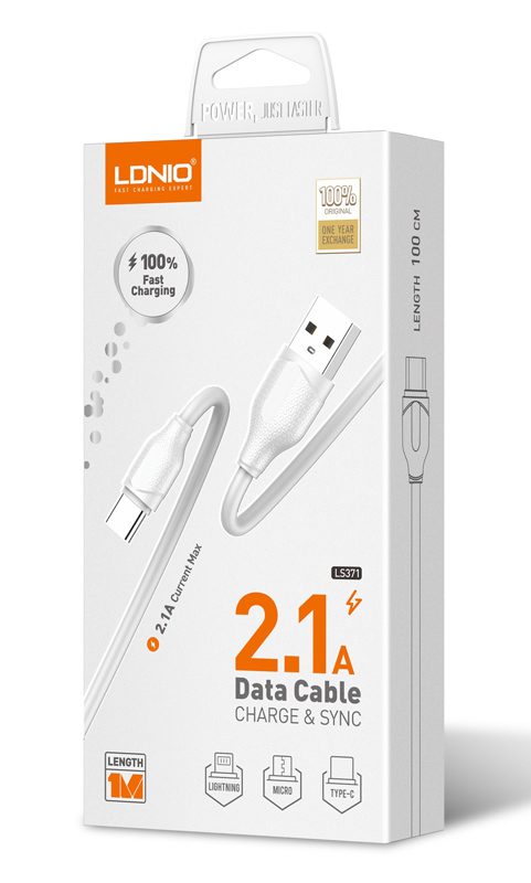 LDNIO καλώδιο Micro USB σε USB LS371, 2.1A, 1m, λευκό - Image 3