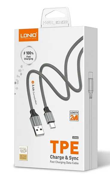 LDNIO καλώδιο USB-C σε USB LS442, 2.4A, 2m, γκρι - Image 4
