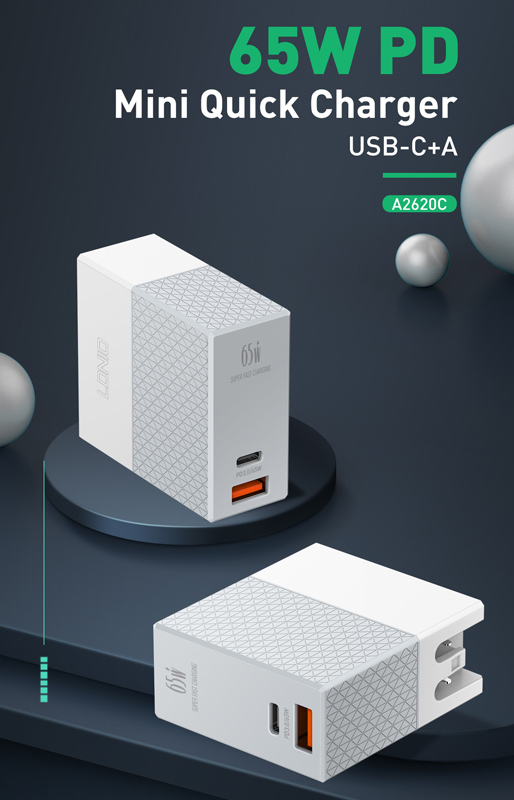 LDNIO φορτιστής τοίχου A2620C με καλώδιο, USB & USB-C, 65W PD, λευκός - Image 3