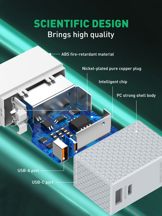 LDNIO φορτιστής τοίχου A2620C με καλώδιο, USB & USB-C, 65W PD, λευκός - Image 5