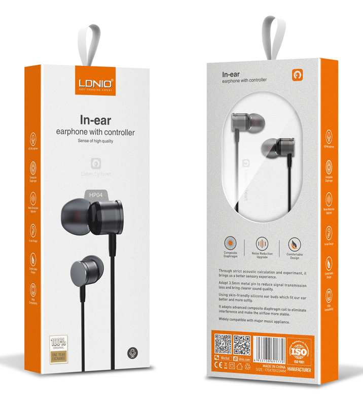 LDNIO earphones με μικρόφωνο HP04, 3.5mm, 1.2m, γκρι - Image 3