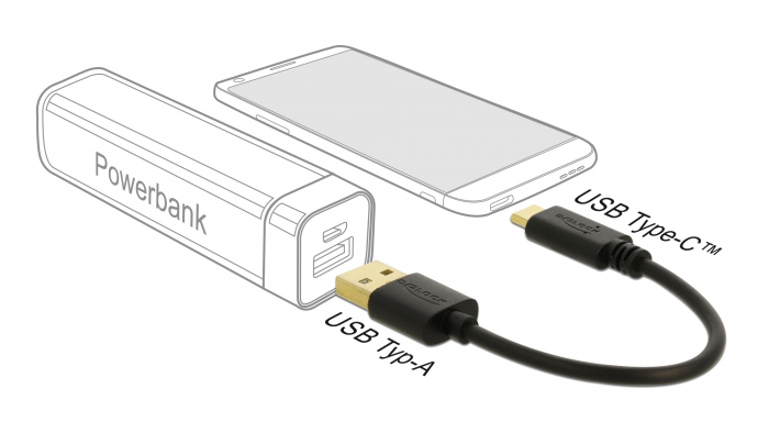 DELOCK καλώδιο USB σε USB Type-C 85354, 3A, 22AWG, 0.15m, μαύρο - Image 2