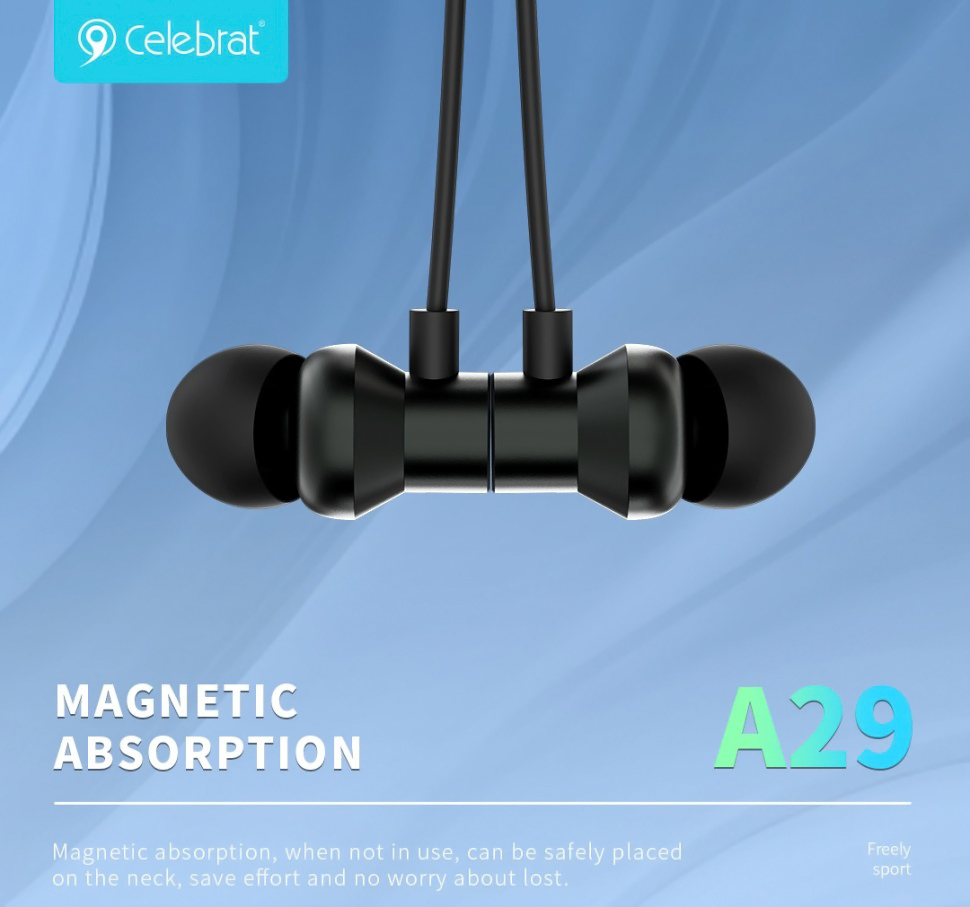 CELEBRAT earphones A29 με μαγνήτη, Bluetooth 5.3, Φ10mm, μαύρα - Image 2
