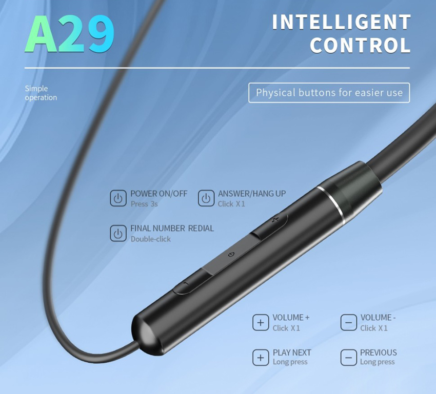 CELEBRAT earphones A29 με μαγνήτη, Bluetooth 5.3, Φ10mm, μαύρα - Image 3