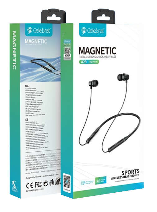 CELEBRAT earphones A29 με μαγνήτη, Bluetooth 5.3, Φ10mm, μαύρα - Image 4