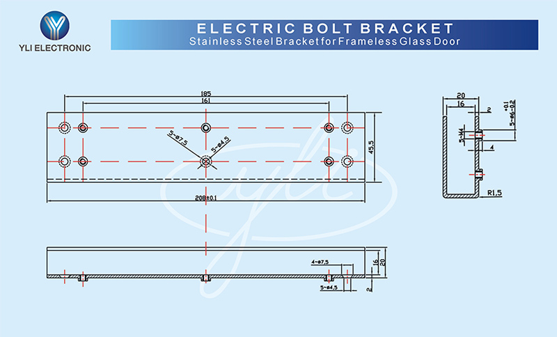 YLI ELECTRONIC βάση ηλεκτρικής κλειδαριάς BBK-700 για γυάλινη πόρτα - Image 3