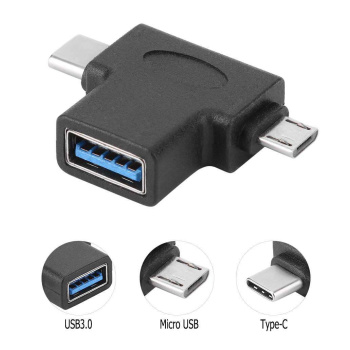 POWERTECH αντάπτορας USB 3.0 (F) σε USB-C & Micro USB CAB-U117, μαύρος