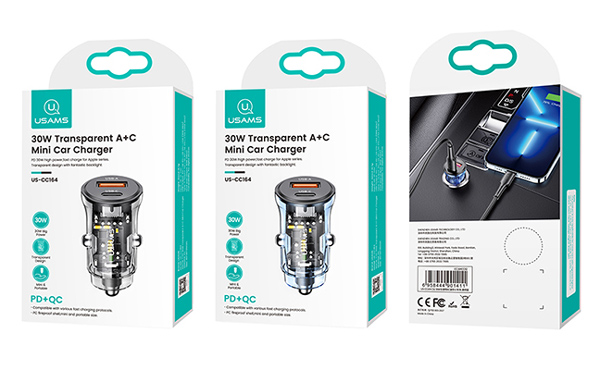USAMS φορτιστής αυτοκινήτου US-CC164, USB & USB-C, 30W, μαύρος - Image 4