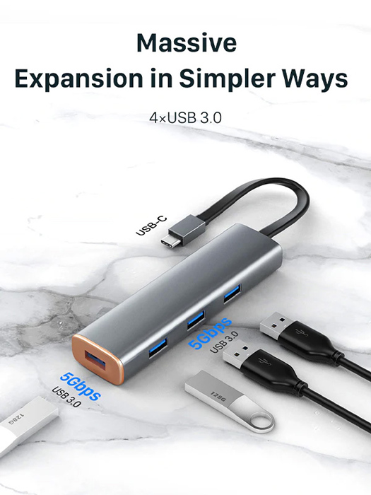 CABLETIME USB hub CT-HUBP4, 4x θυρών, 5Gbps, USB-C σύνδεση, γκρι - Image 2
