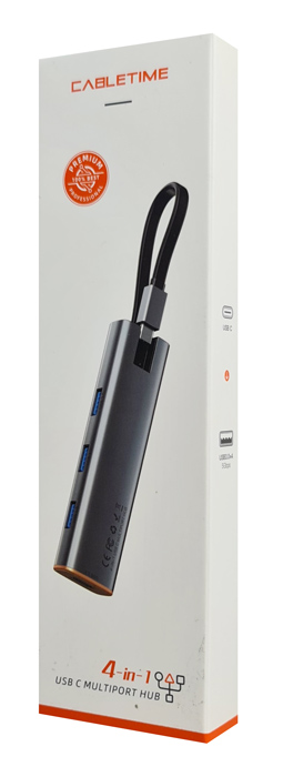 CABLETIME USB hub CT-HUBP4, 4x θυρών, 5Gbps, USB-C σύνδεση, γκρι - Image 4