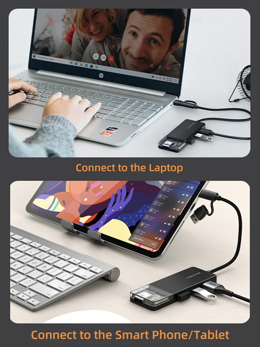 CABLETIME USB hub CT-HUBT3-PB, 4x θυρών, 5Gbps, USB/USB-C σύνδεση, μαύρο - Image 2