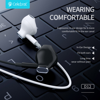 CELEBRAT earphones με μικρόφωνο D12, USB-C, 1.2m, μαύρα