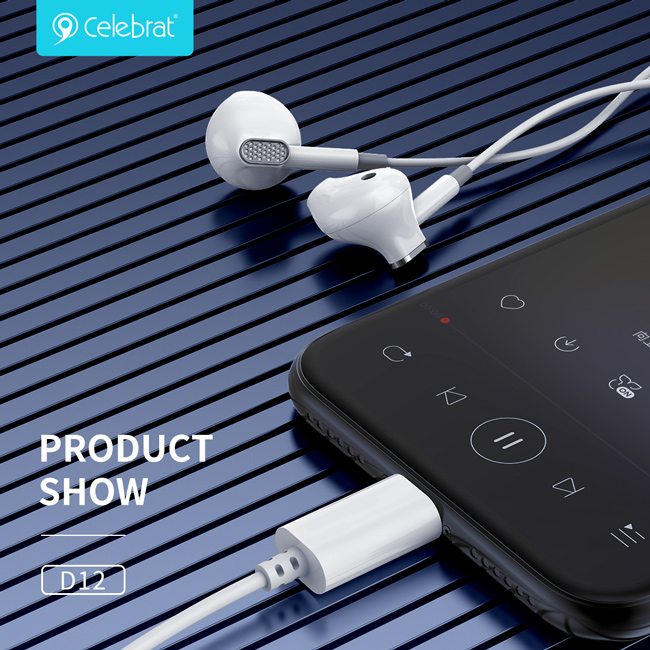 CELEBRAT earphones με μικρόφωνο D12, USB-C, 1.2m, λευκά - Image 3
