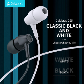 CELEBRAT earphones με μικρόφωνο G25, 3.5mm, 1.2m, λευκά