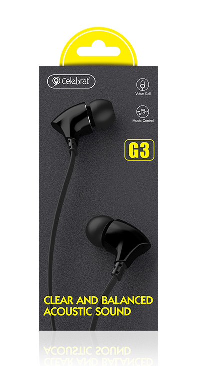 CELEBRAT Earphones με μικρόφωνο G3, on/off, 10mm, 3.5mm, 1.2m, μαύρα - Image 4