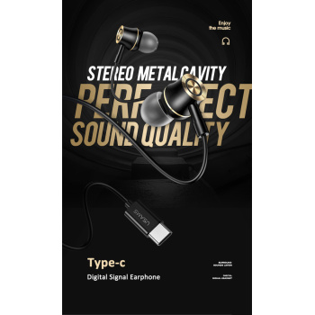 USAMS earphones με μικρόφωνο US-SJ482, Type-C, 10mm, 1.2m, μαύρα