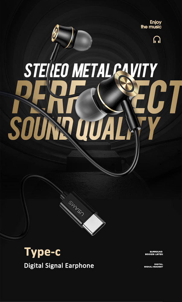 USAMS earphones με μικρόφωνο US-SJ482, Type-C, 10mm, 1.2m, μαύρα - Image 2