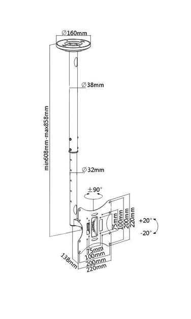 BRATECK βάση οροφής LCD-504A για τηλεόραση 23-42", έως 30kg - Image 2