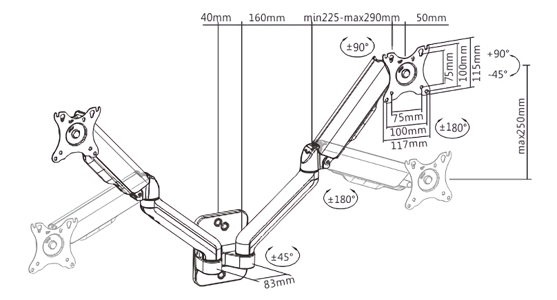 BRATECK επιτοίχια βάση LDA32-114, για 2 οθόνες 17"-32", 9kg - Image 4