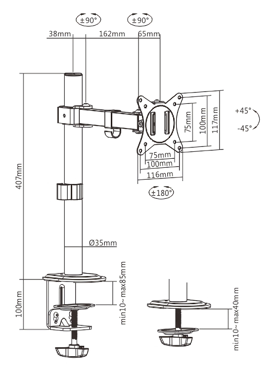 BRATECK βάση γραφείου LDT66-C011 για οθόνη 17"-32", έως 9kg - Image 5