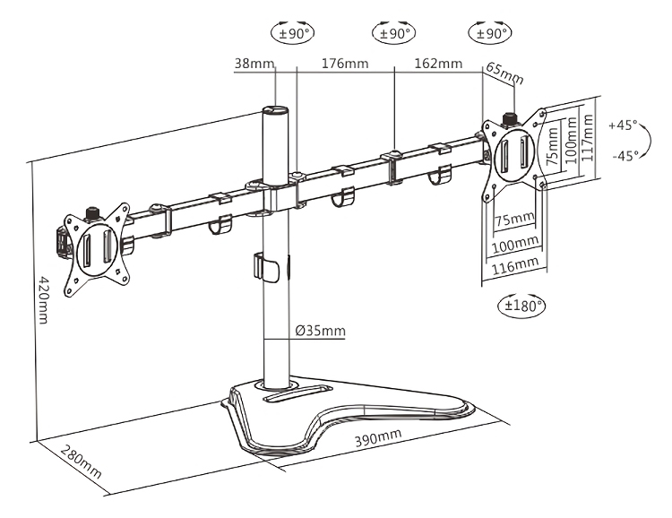 BRATECK βάση γραφείου LDT66-T024 για 2 οθόνες 17"-32", έως 9kg ανά οθόνη - Image 5
